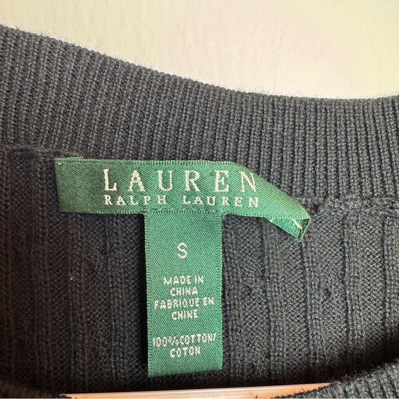 Women’s Lauren Ralph Lauren Black‎ Button Shoulder Sweater Small Cable Knit - Picture 3 of 5